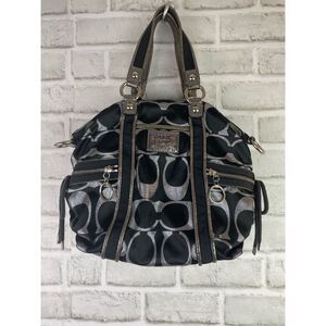 Coach Poppy Glam Tote Style 15443 Black Signature Shimmer with Magenta Lining